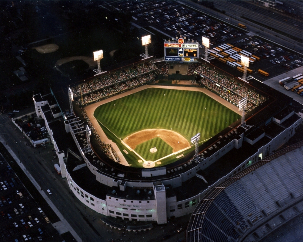 Comiskey Park Aerial At Night Chicago White Sox Framed Print
