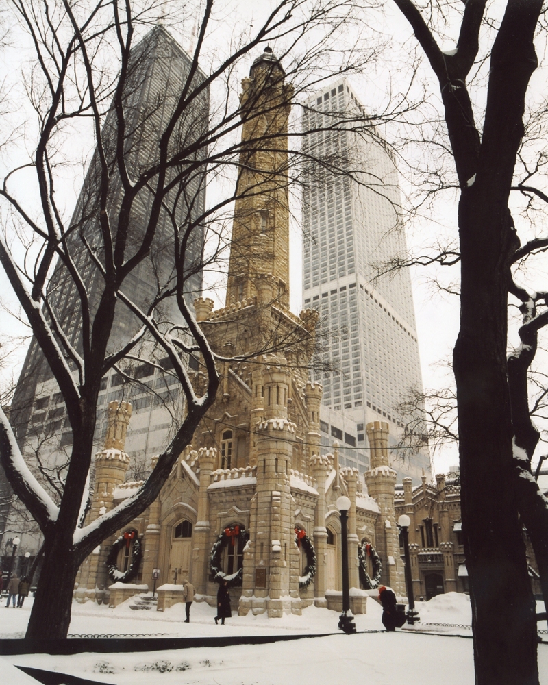 Old Chicago Water Tower During Winter Season Chicago Buildings Framed