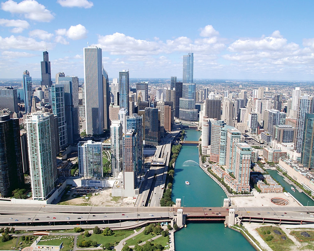 Near East Side Neighborhood & Chicago River Chicago Loop Framed Print