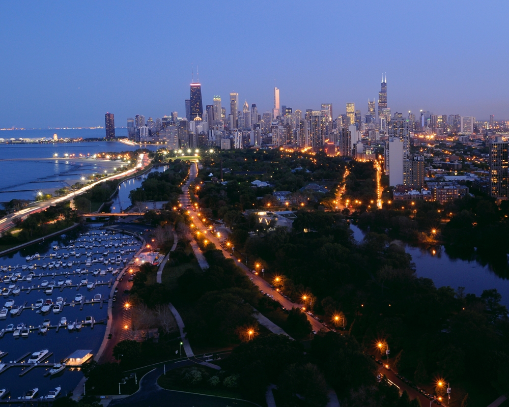 Lincoln Park View Of Chicago Skyline Chicago Skyline Framed Print