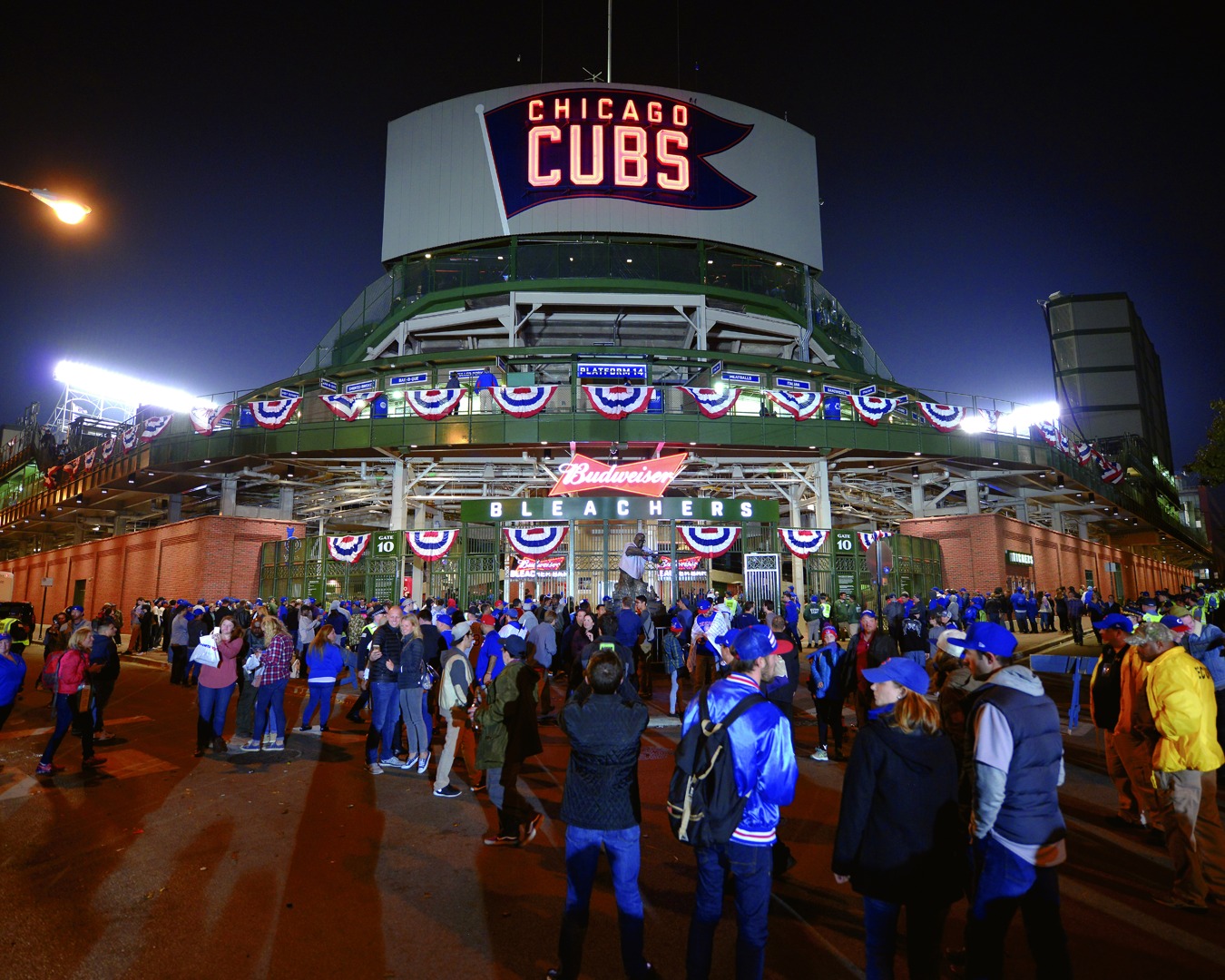 Cubs Blue & Red Everywhere Behind Wrigley Field Bleachers At 2016