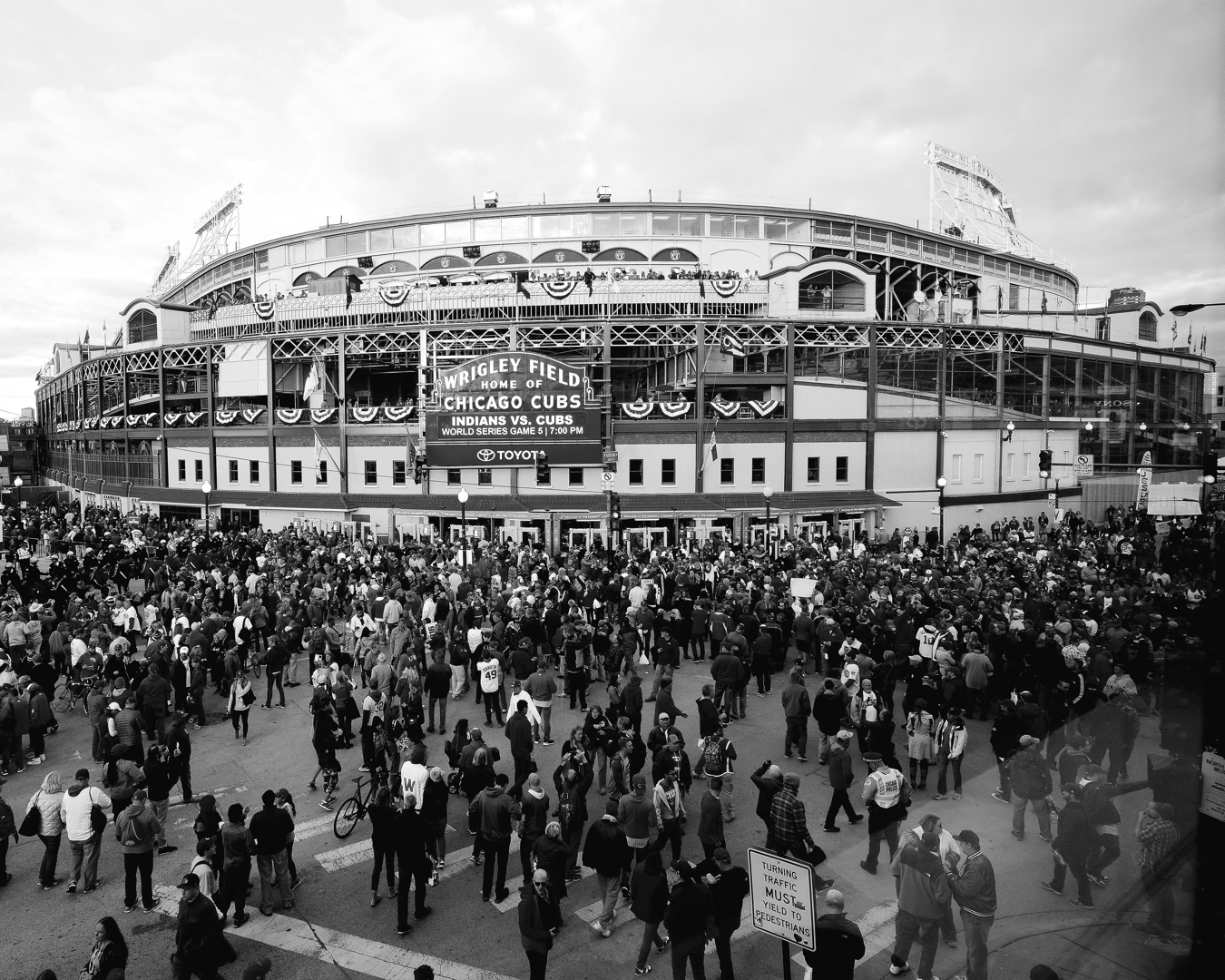 Historic View Of Chicago Cubs Stadium During World Series Black