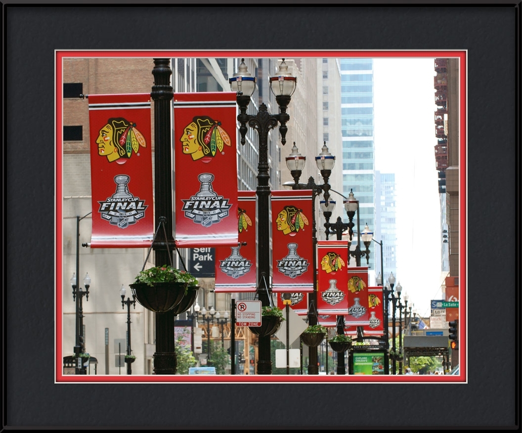Blackhawk Banners Around City Hall Chicago Blackhawks Framed Print